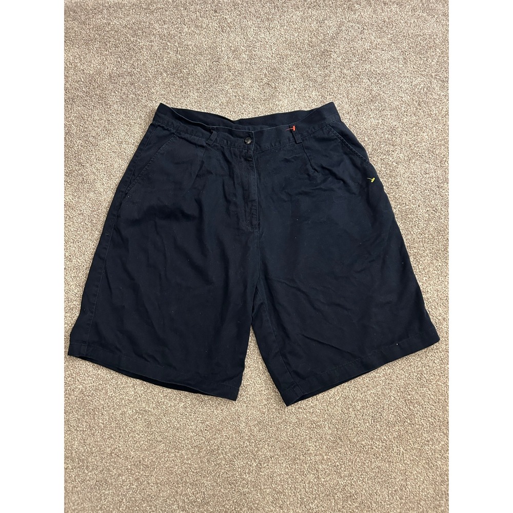 Tru Fit Pleated Chino‎ Shorts Womens 12 Navy Blue Excellent Ramie Cotton Blend